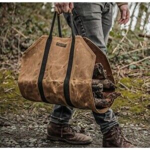 READYWARES Waxed Canvas Firewood Log Carrier Heavy Duty Classic Durable‎ Tan NWT